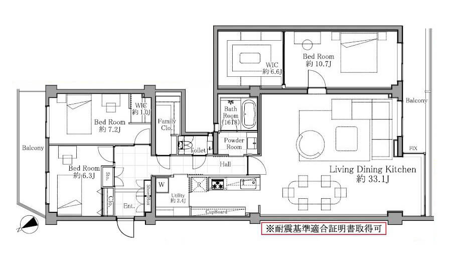 目白台　平置き駐車場所有権付き、ゆとりと眺望を享受する139㎡の住まい 間取り図
