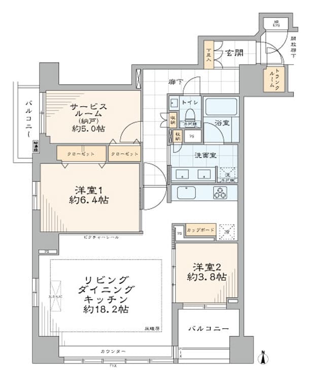 八丁堀　駅から徒歩1分、公園の緑を望む南西向きの角住戸 間取図