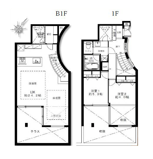 表参道　テラスと暮らすメゾネット住戸 間取り図