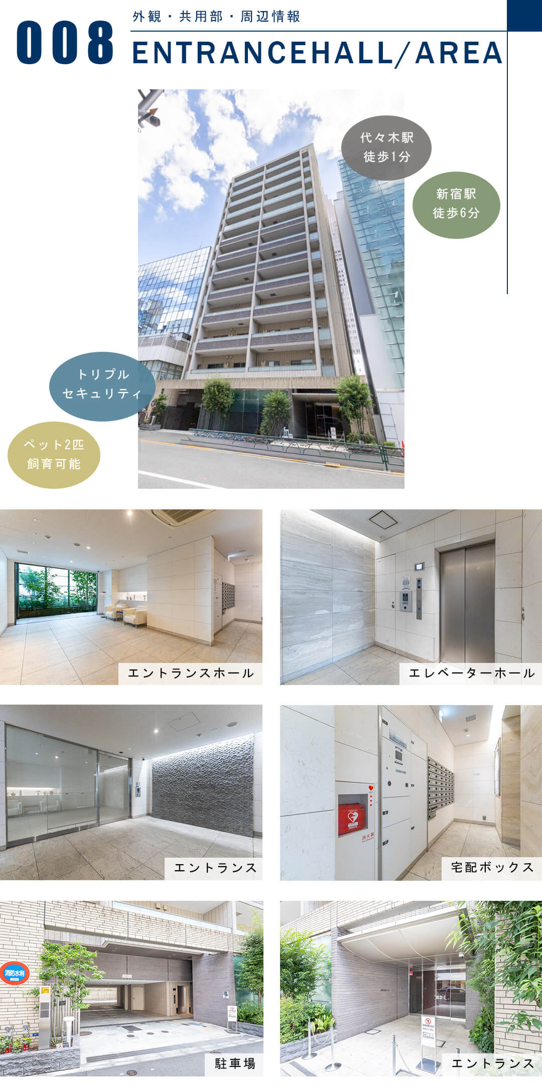 ブランズ代々木の外観と共用部