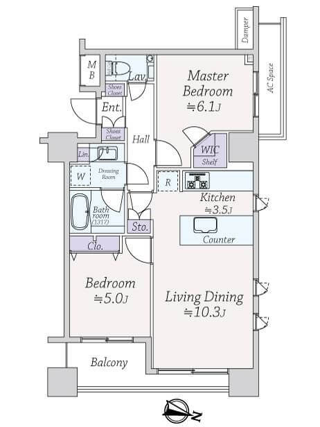春日　駅徒歩4分×光と風が通る角住戸 間取図