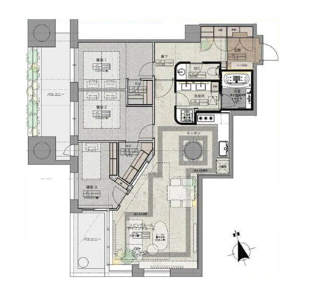 六本木ヒルズレジデンス　都心を望む20階、100㎡超のゆとりある邸宅 間取図