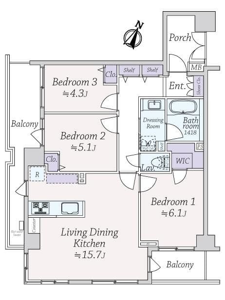目黒　都心の利便性と、明るく開放的な住空間 間取り図