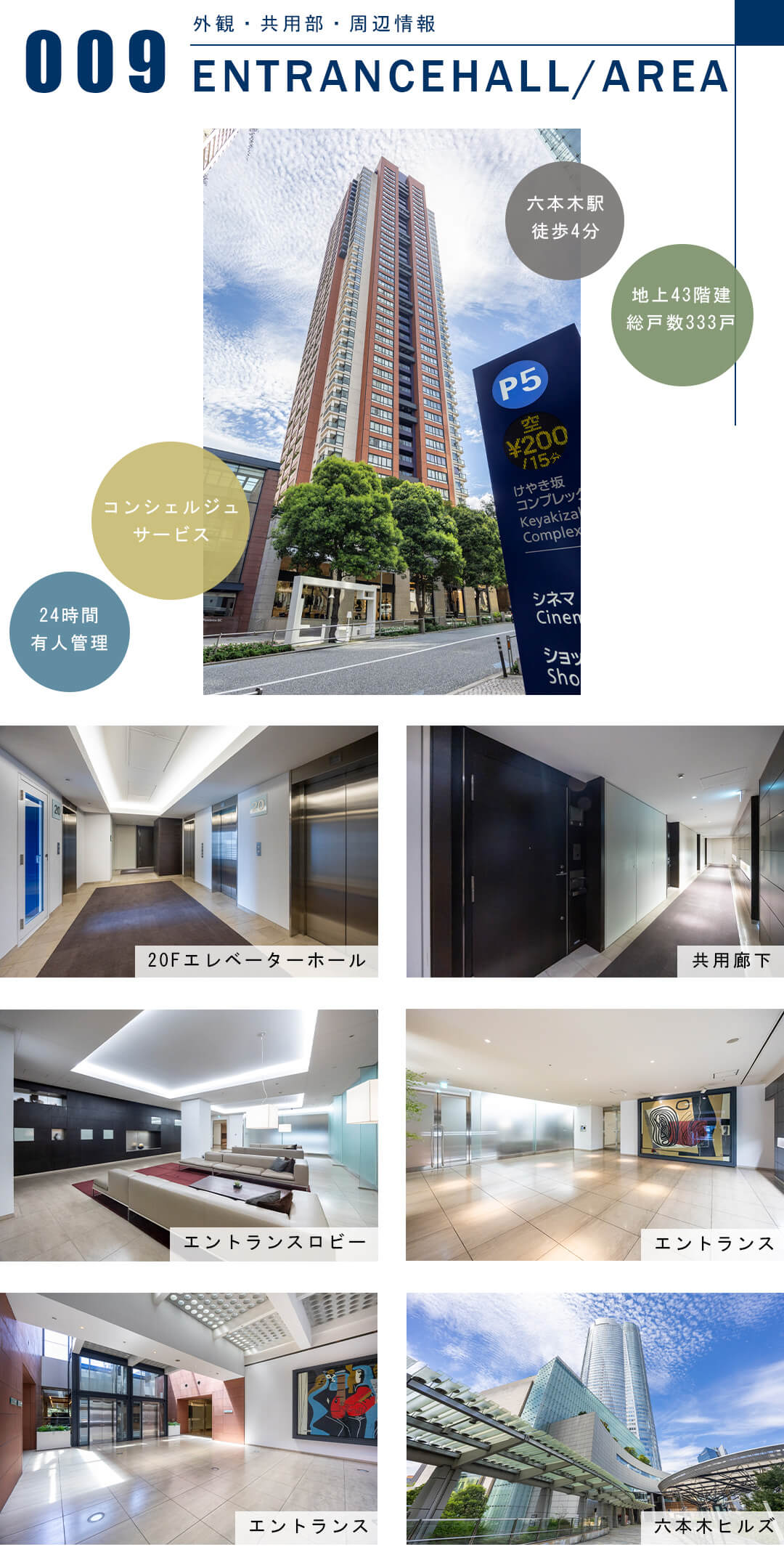 六本木ヒルズレジデンスB棟の外観と共用部