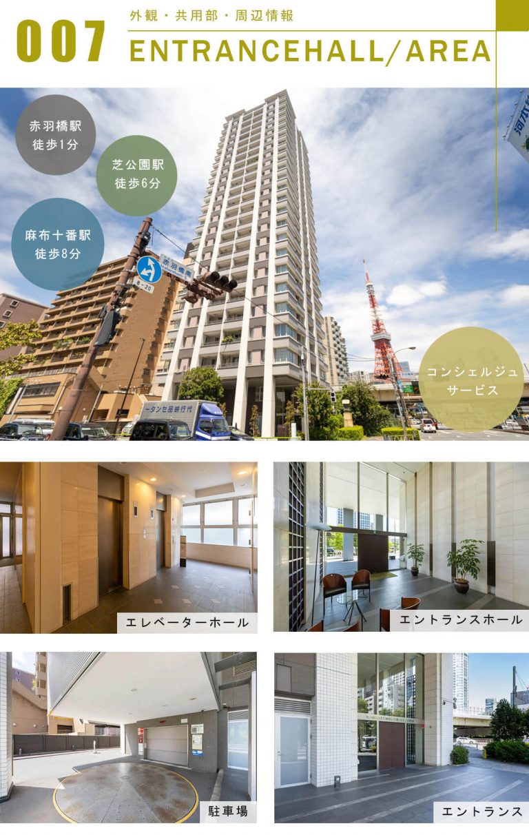 サンウッド三田パークサイドタワーの外観と共用部