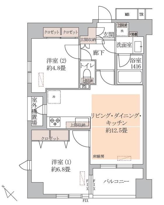 築地　銀座も徒歩圏、南西向きの角住戸 間取り図