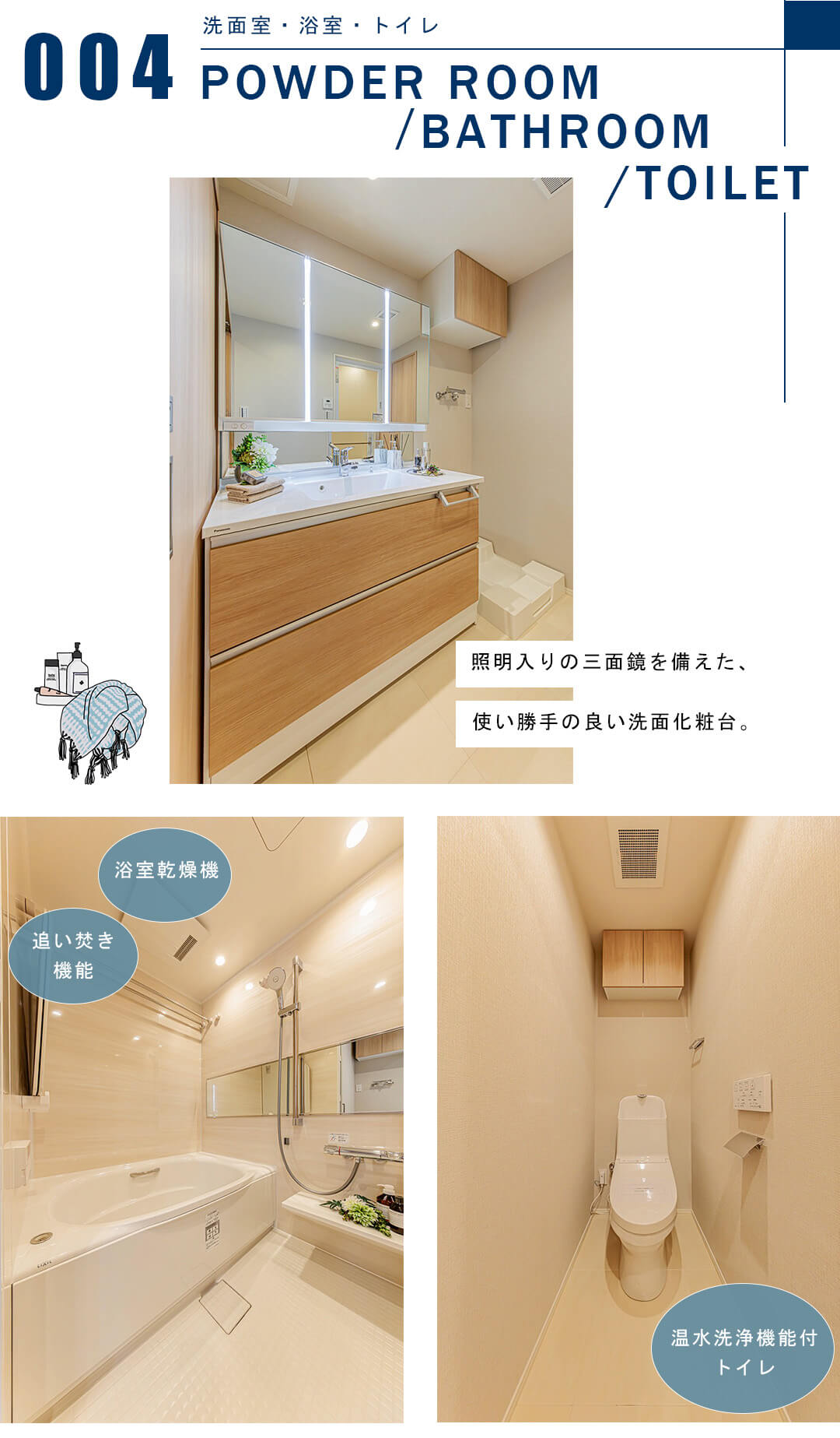 アクシア日本橋の洗面室と浴室とトイレ