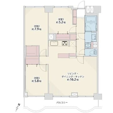 目黒　9階建最上階、目黒川も望める見晴らしのいい3LDK 間取り図