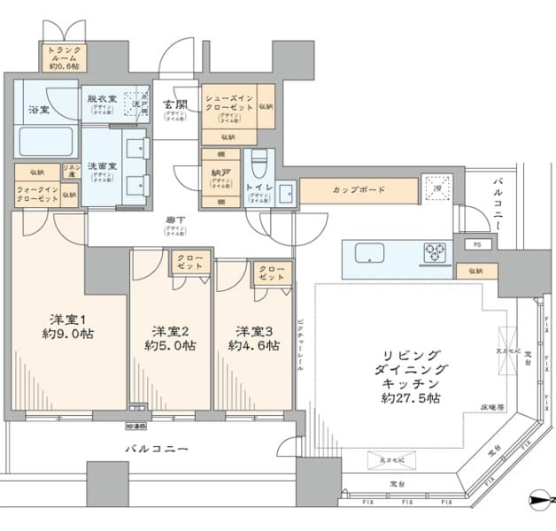 パークタワーグランスカイ　42階角住戸、東京タワーを望む100㎡超 間取り図