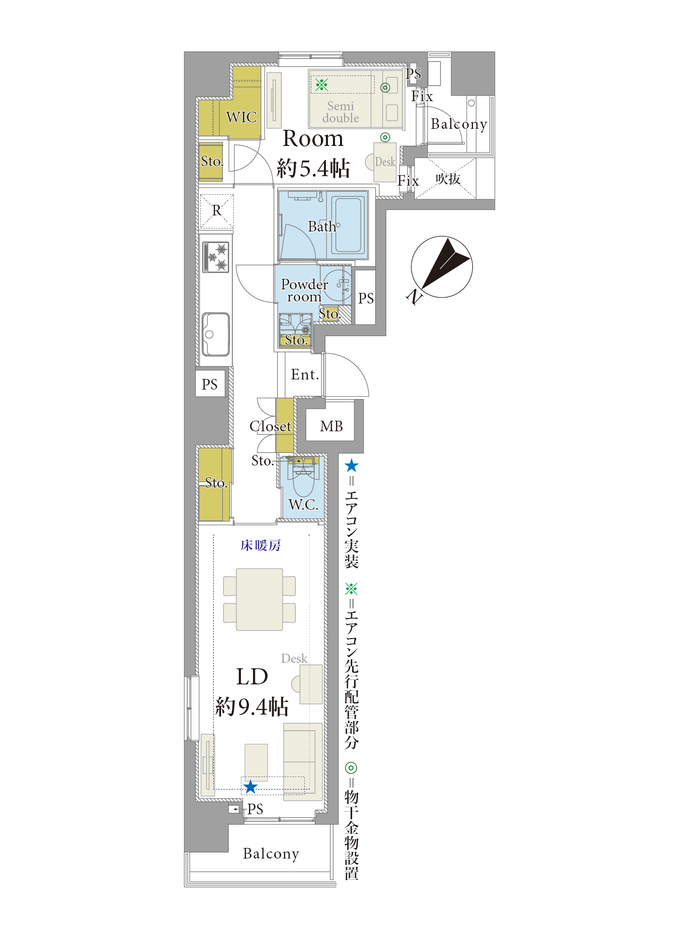 築地　公園と築地本願寺を望む9階角住戸 間取り図