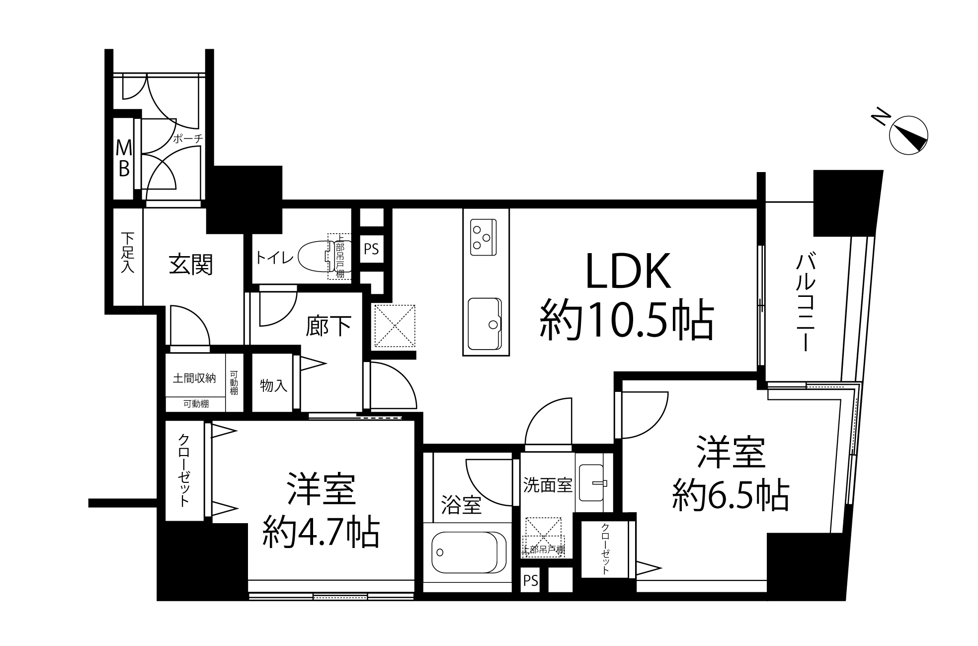 水天宮前　駅徒歩3分、ペットと暮らせる南東向き角住戸 間取り図