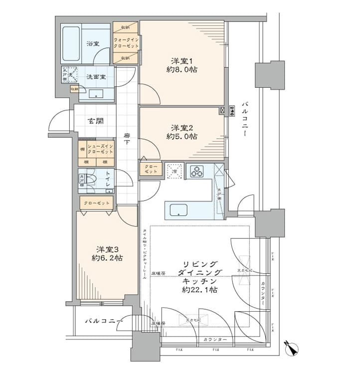 大崎　20階から都市を望む開放的な南西角住戸 間取り図