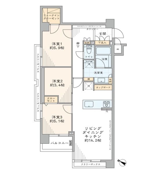 千石　角部屋×3LDK、穏やかに暮らす住まい 間取図