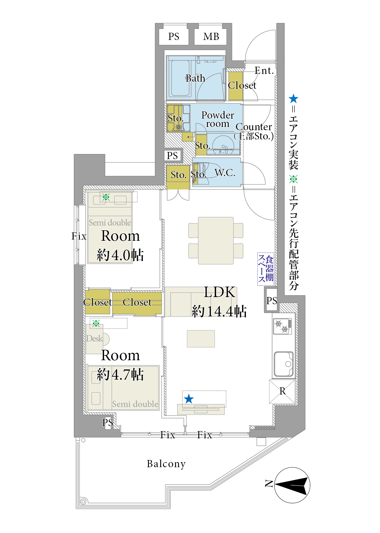 広尾　西麻布の街並みを望む8階角住戸 間取図