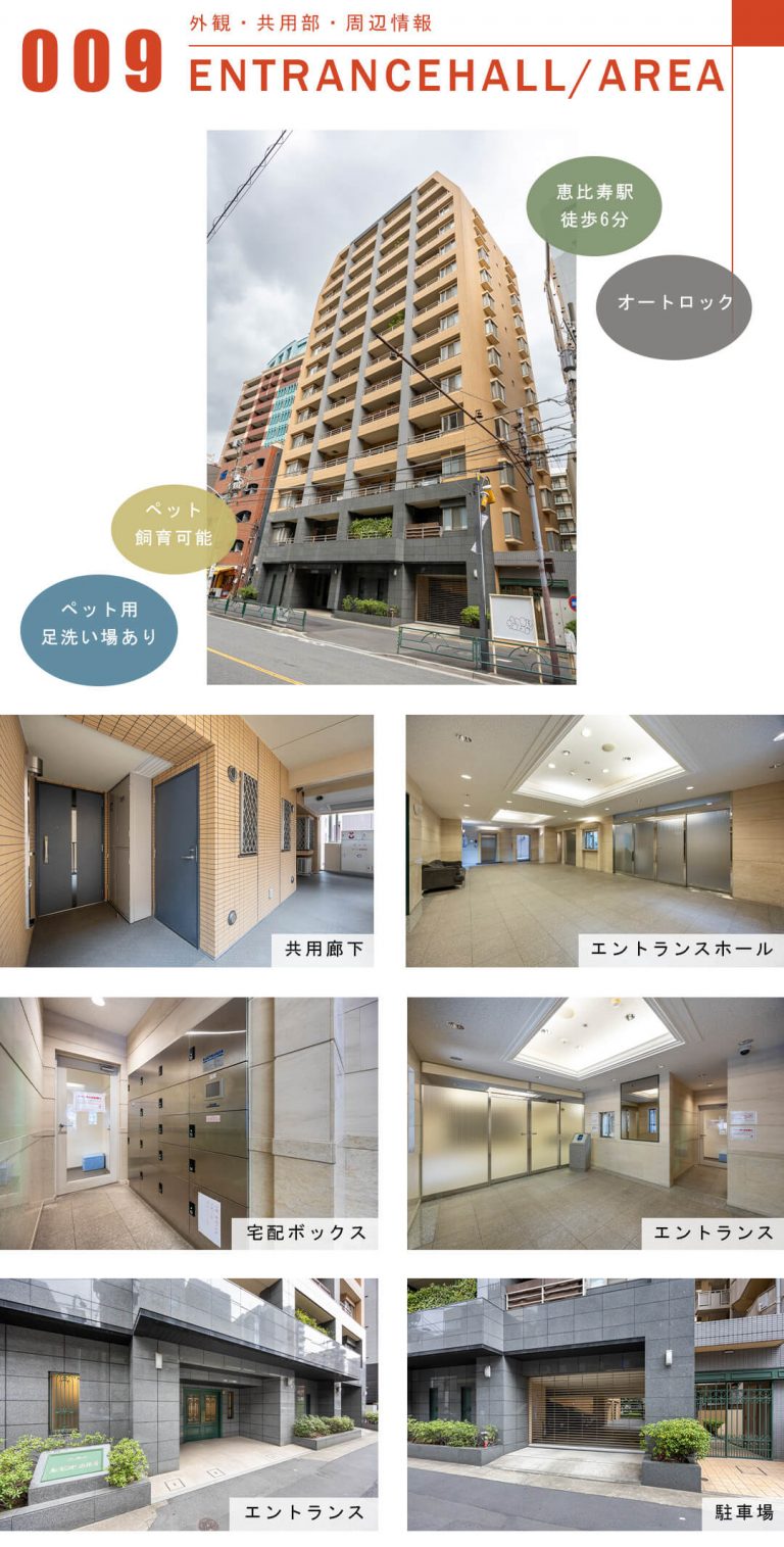 ルモンド恵比寿の外観と共用部