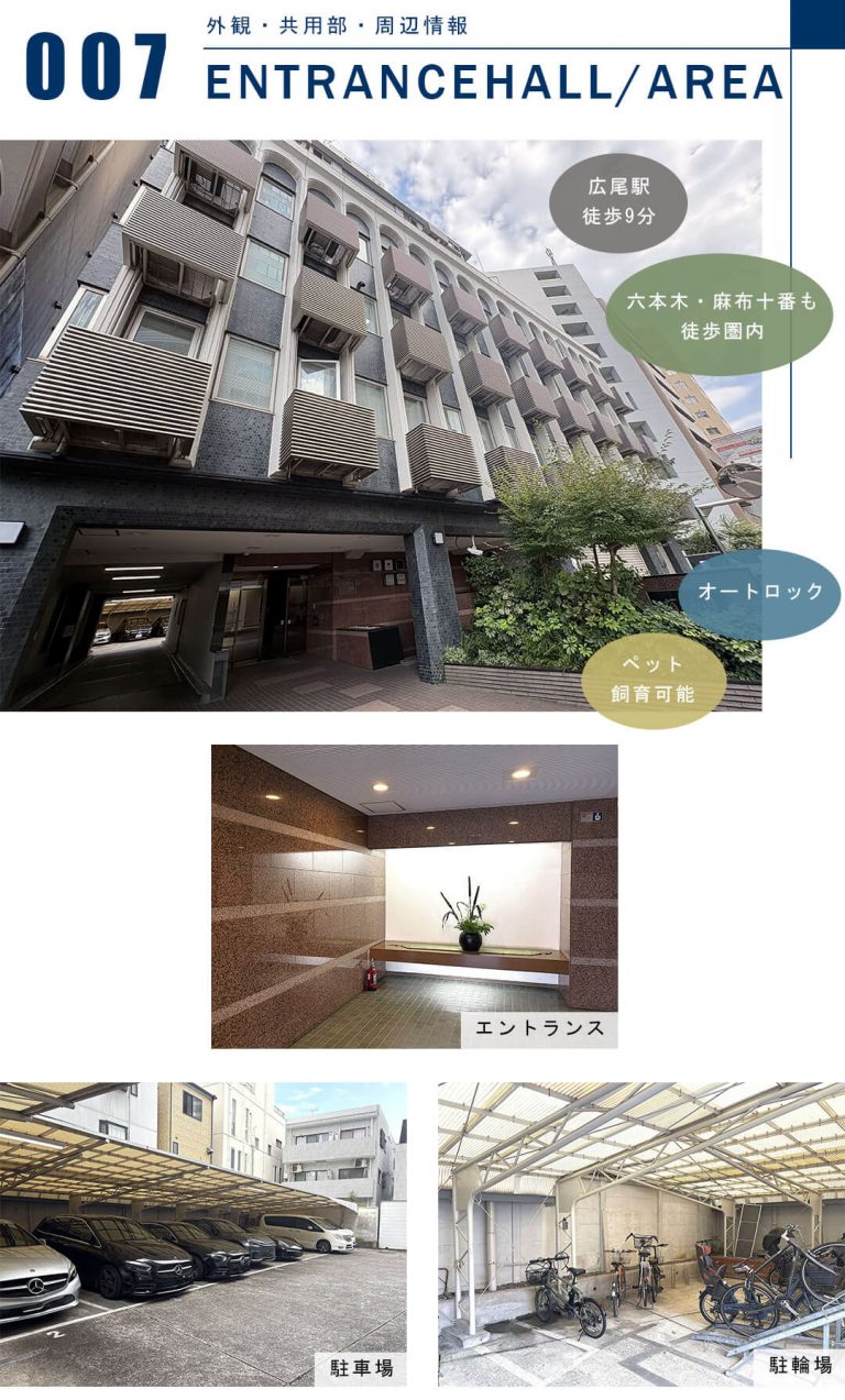 有栖川ナショナルコートの外観と共用部