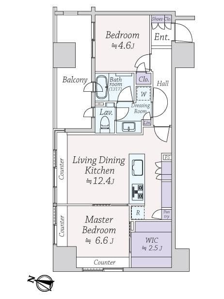 神田　最上階×角部屋、窓の多い2LDK 間取り図