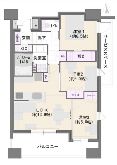 馬喰町　複数路線利用可能、南向きの3LDK 間取り図