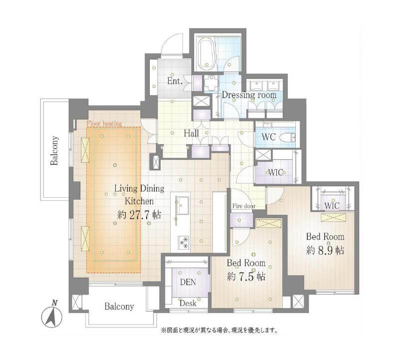 一番町マナーハウス　番町の静謐を享受する、117㎡の三方角住戸 間取り図