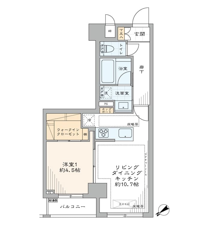 東銀座　4駅利用、銀座を愉しむ1LDK 間取り図
