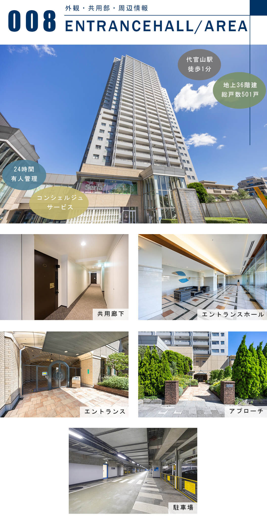 代官山アドレスザタワーの外観と共用部