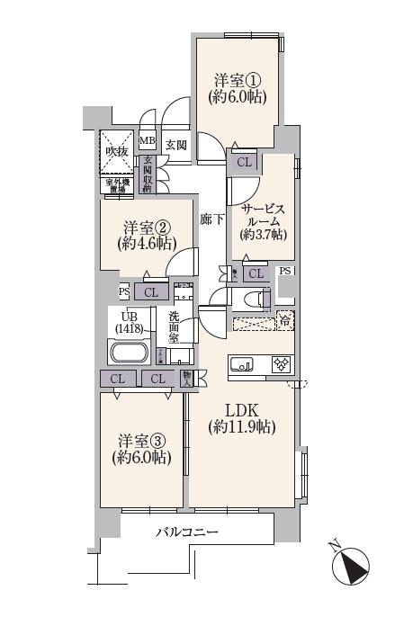 後楽園　複数路線利用可能、二面採光の明るさを享受する住まい 間取り図