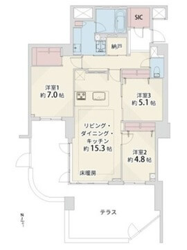 代々木公園　豊富な収納と南向きのテラスがある暮らし 間取り図