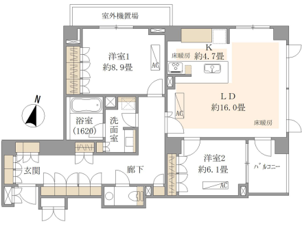 パークハウス赤坂新坂　97㎡超、三面から光を取り込む角住戸 間取り図