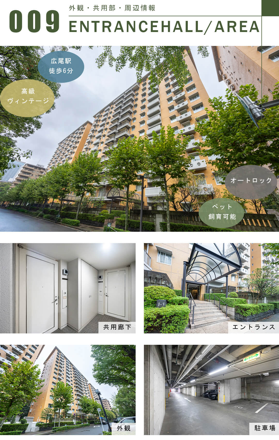 広尾ガーデンヒルズウエストヒルJ棟の外観と共用部