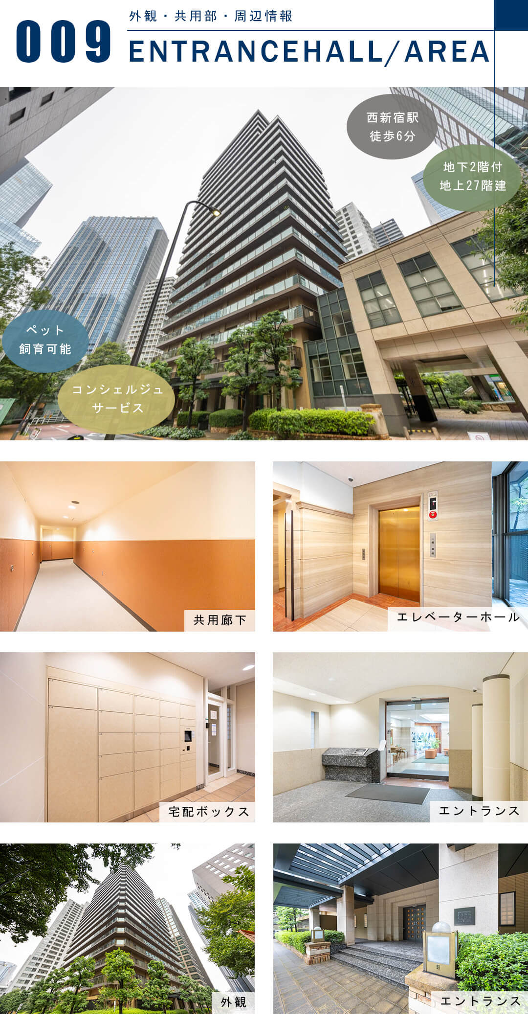 西新宿パークサイドタワーの外観と共用部