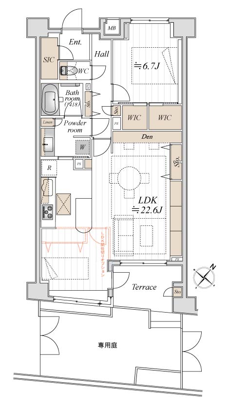 中目黒　ヘリンボーンが彩る、専用庭付きの住まい 間取り図