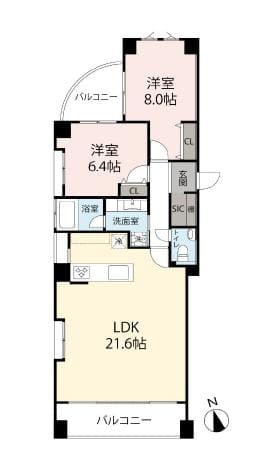代々木上原　南向き×2面バルコニー、富ヶ谷で叶える開放的な暮らし 間取り図