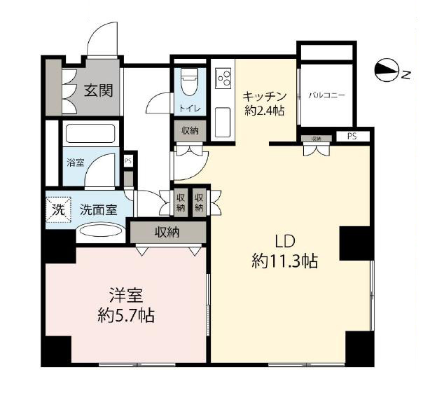 目黒　駅徒歩5分、二面採光の明るさを楽しむ角住戸 間取り図