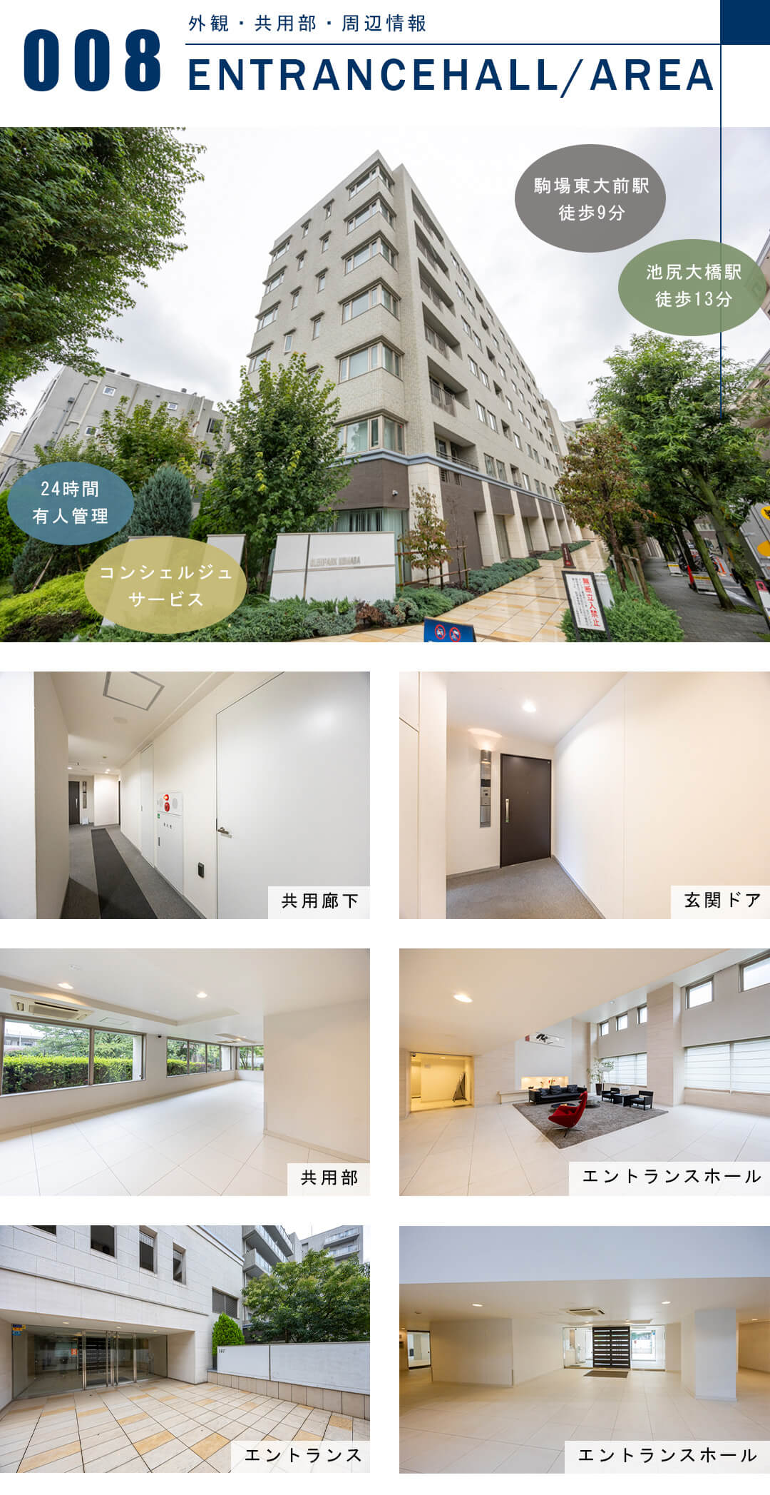 グレンパーク駒場EASTの外観と共用部