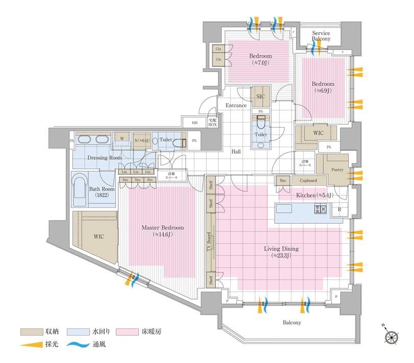 ブランズ白金台五丁目　新築未入居、白金台の最上階角部屋から緑を望む約147㎡の邸宅 間取り図