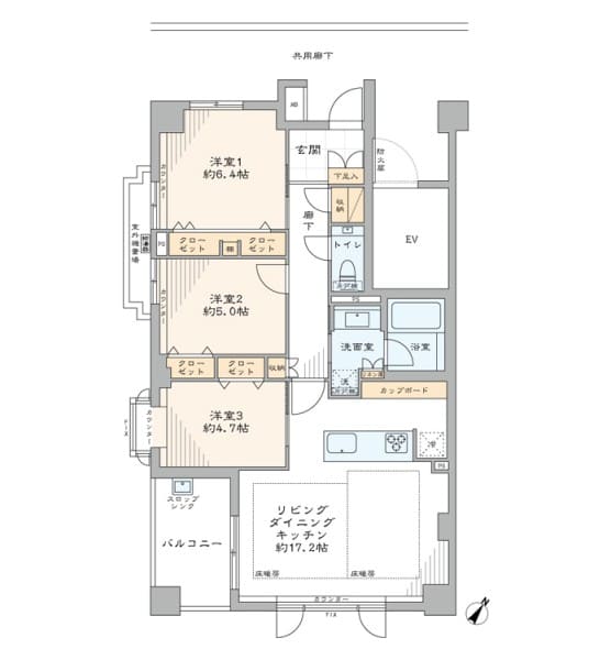 戸越公園　76㎡超・3方角住戸の開放感 間取り図
