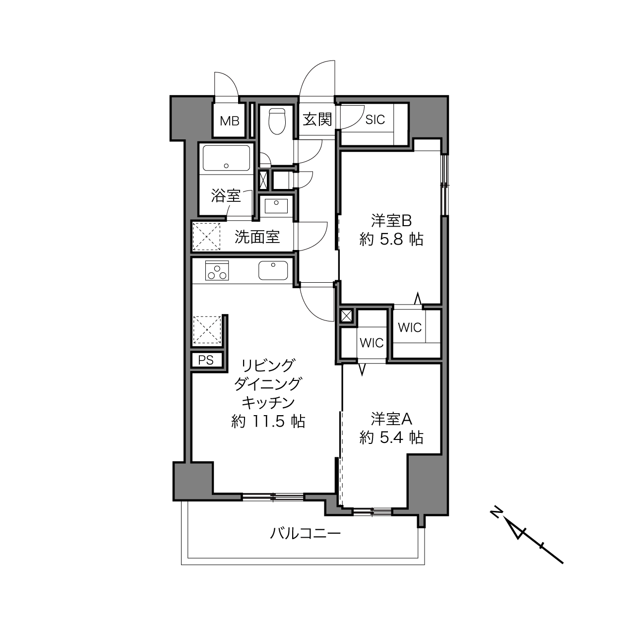池尻大橋　豊富な収納と暮らしやすさを備えた2LDK 間取り図