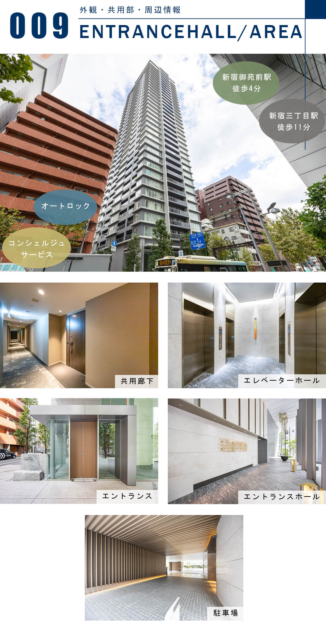 クラッシィタワー新宿御苑の外観と共用部