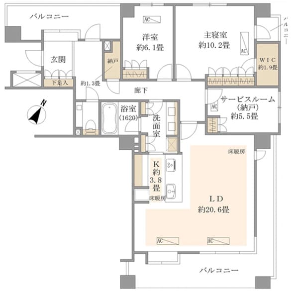 ヴェーゼント赤坂新坂　113㎡超の三方角住戸 間取り図