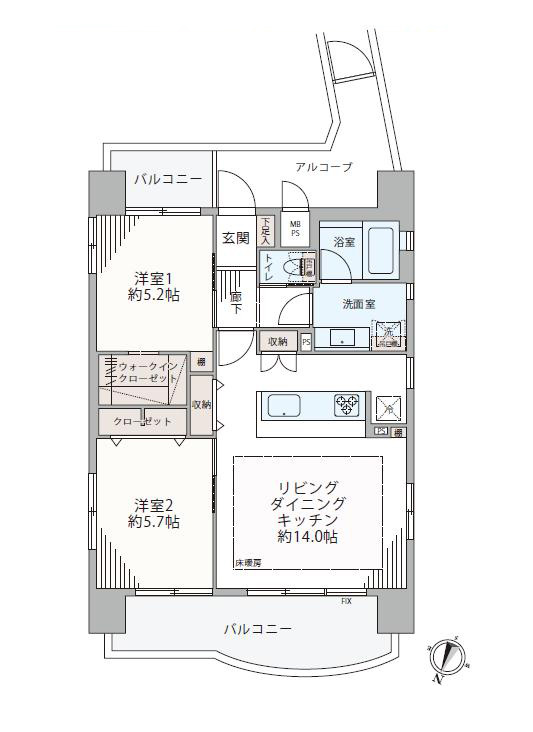 麻布十番　1フロア1住戸、独立性の高い四方角住戸 間取り図