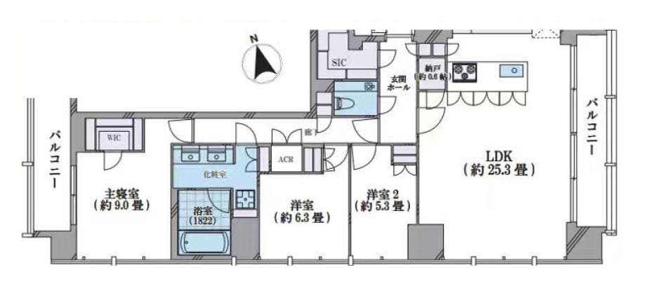 ディアナガーデン恵比寿TheHouse　新築未入居！113㎡超×2面バルコニーを備えた贅沢な住空間 間取り図