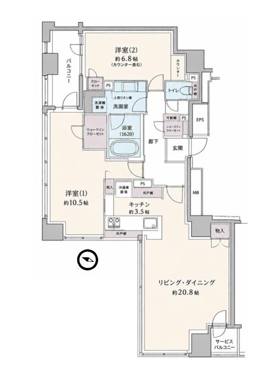 Brillia二番町　駅徒歩1分、90㎡のゆとりある住まい 間取り図