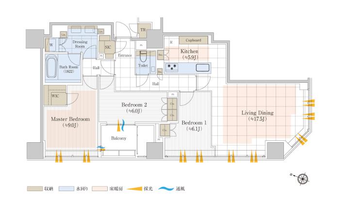 Brillia一番町　光とゆとりに包まれる、100㎡超・ワイドスパンの南西角住戸 間取り図