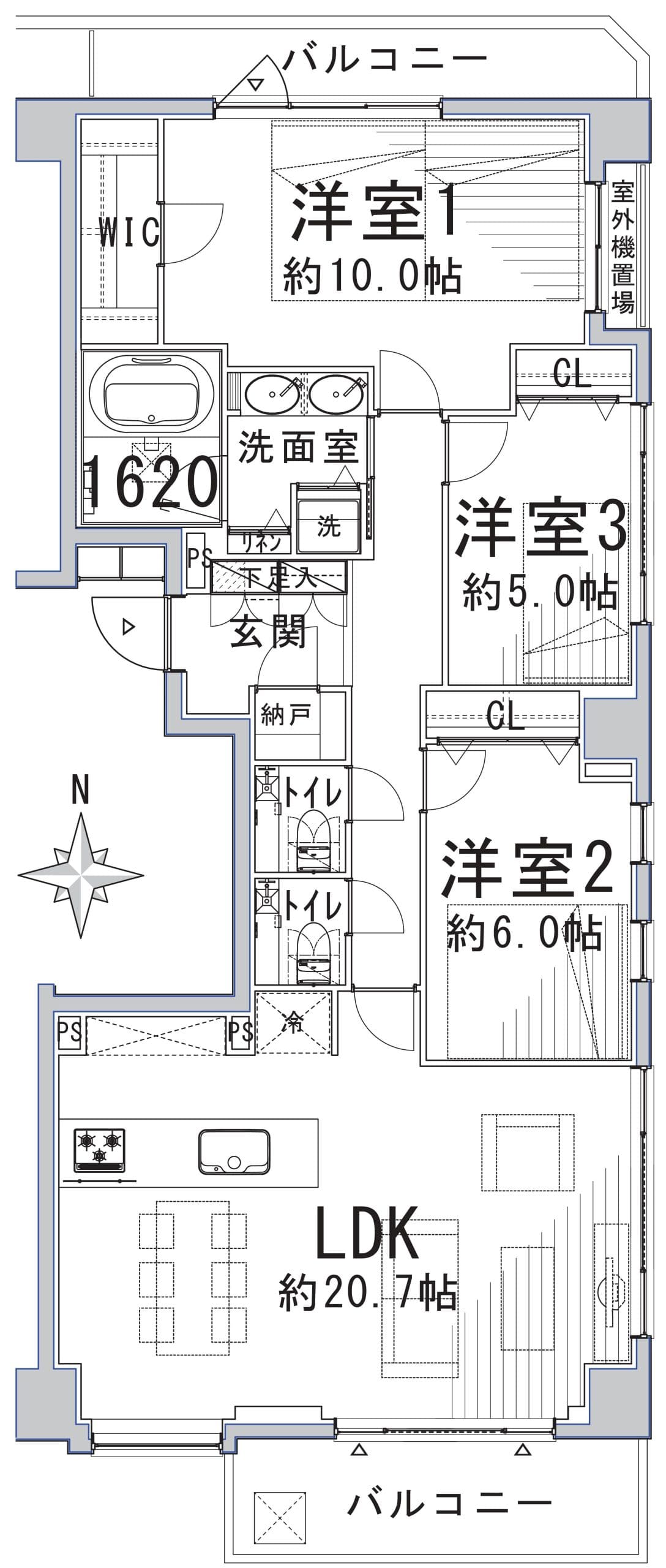 赤羽橋　東京タワービューを愉しむ95㎡超3方角住戸 間取り図
