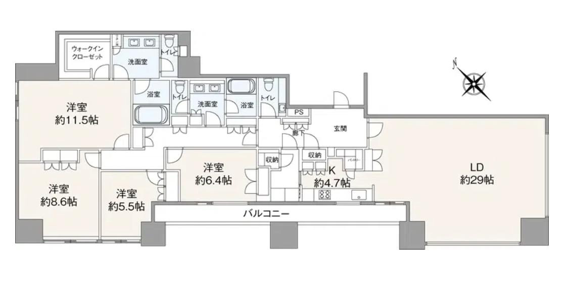 SAION SAKURAZAKA　東京タワーを望む、185㎡の4LDK角住戸 間取り図