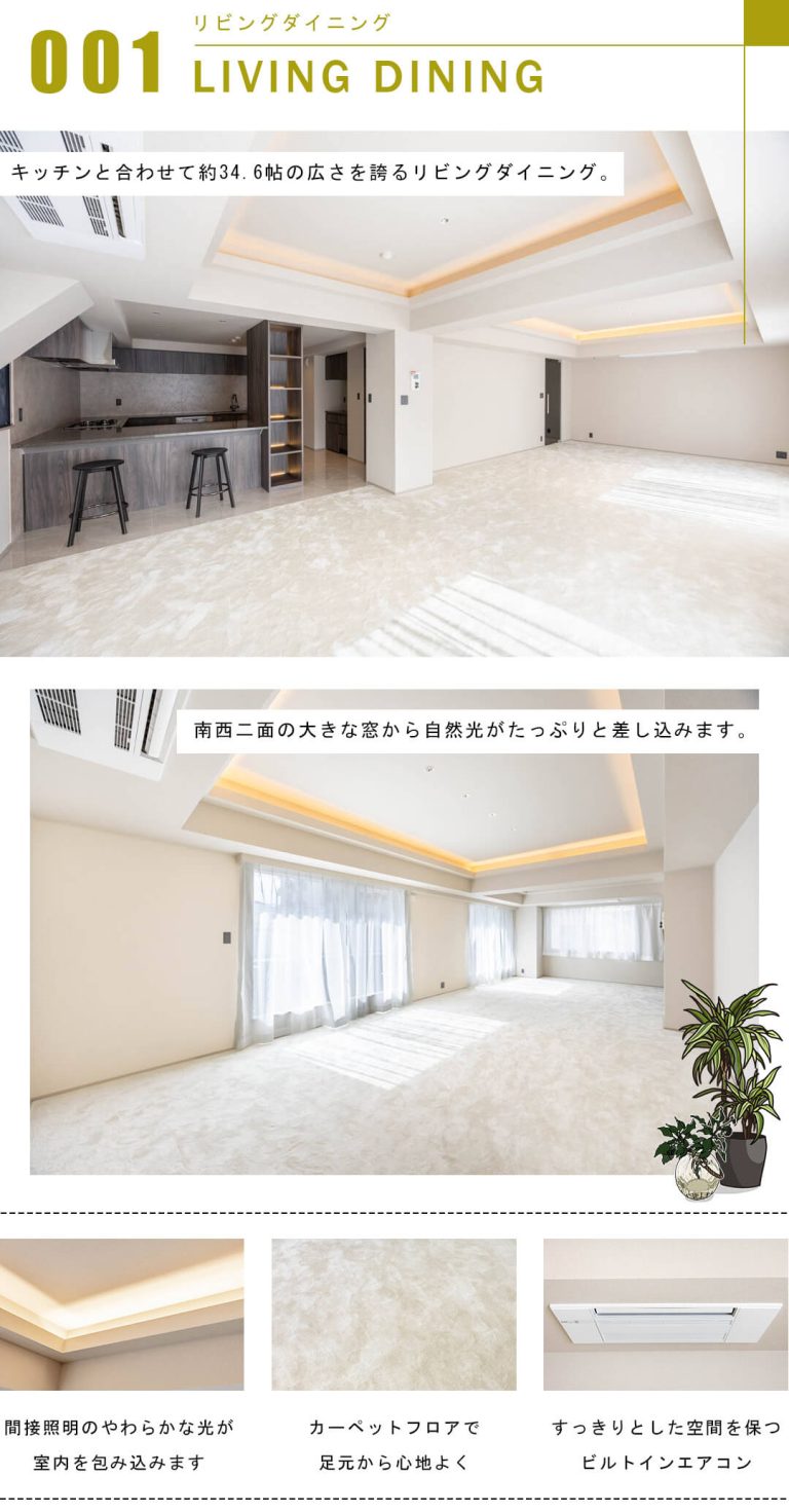 白金三光坂パーク・マンションのリビングダイニング