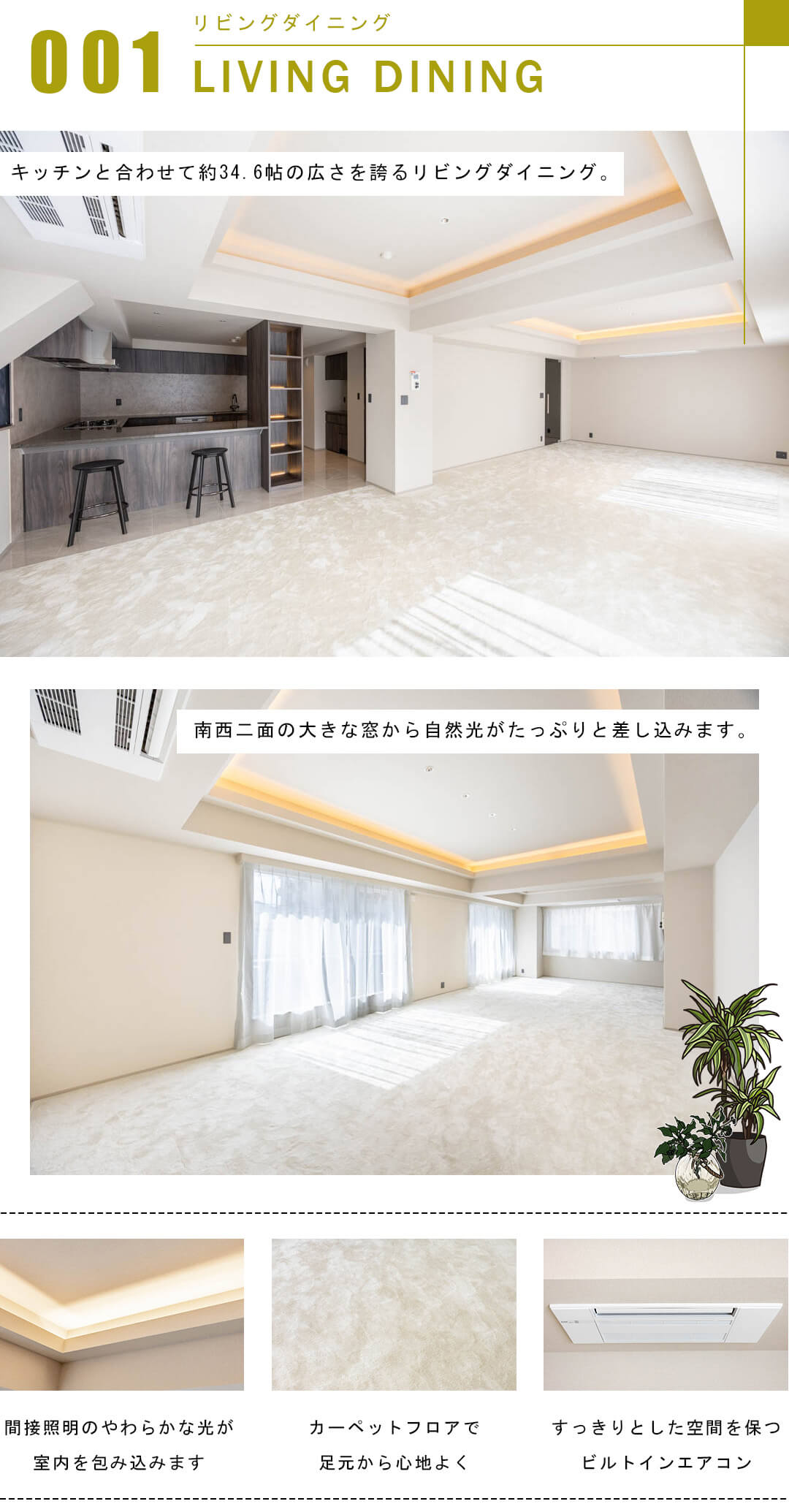 白金三光坂パーク・マンションのリビングダイニング